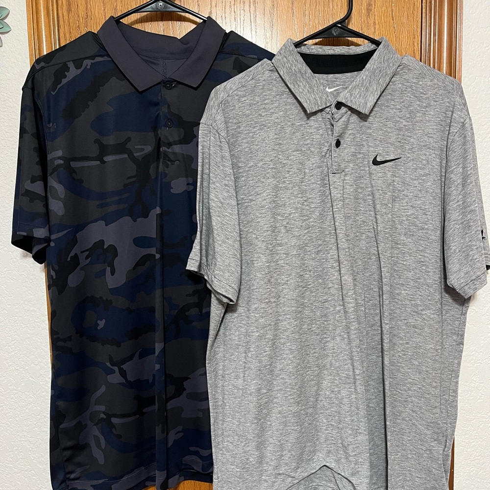 Nike Gray Polo and Blue Camo Polo Size Large - Belmar Golf Club Logo Left Sleeve